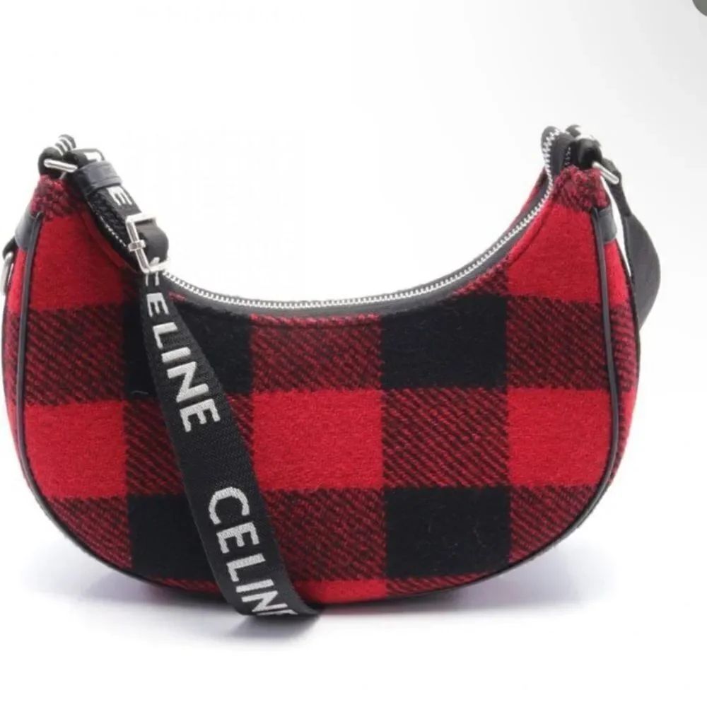 CELINE Medium Ava with Strap Shoulder Bag Leather Fabric Women's Red Black